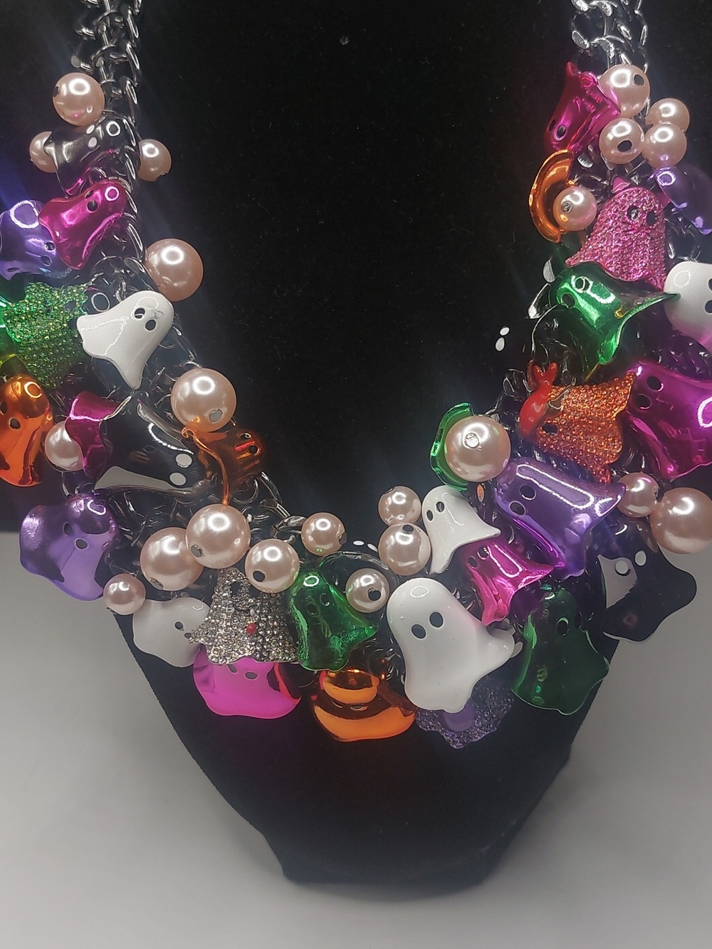 Betsey Johnson Halloween Colorful Ghosts Chunky Bib Statement Necklace - Picture 15 of 16